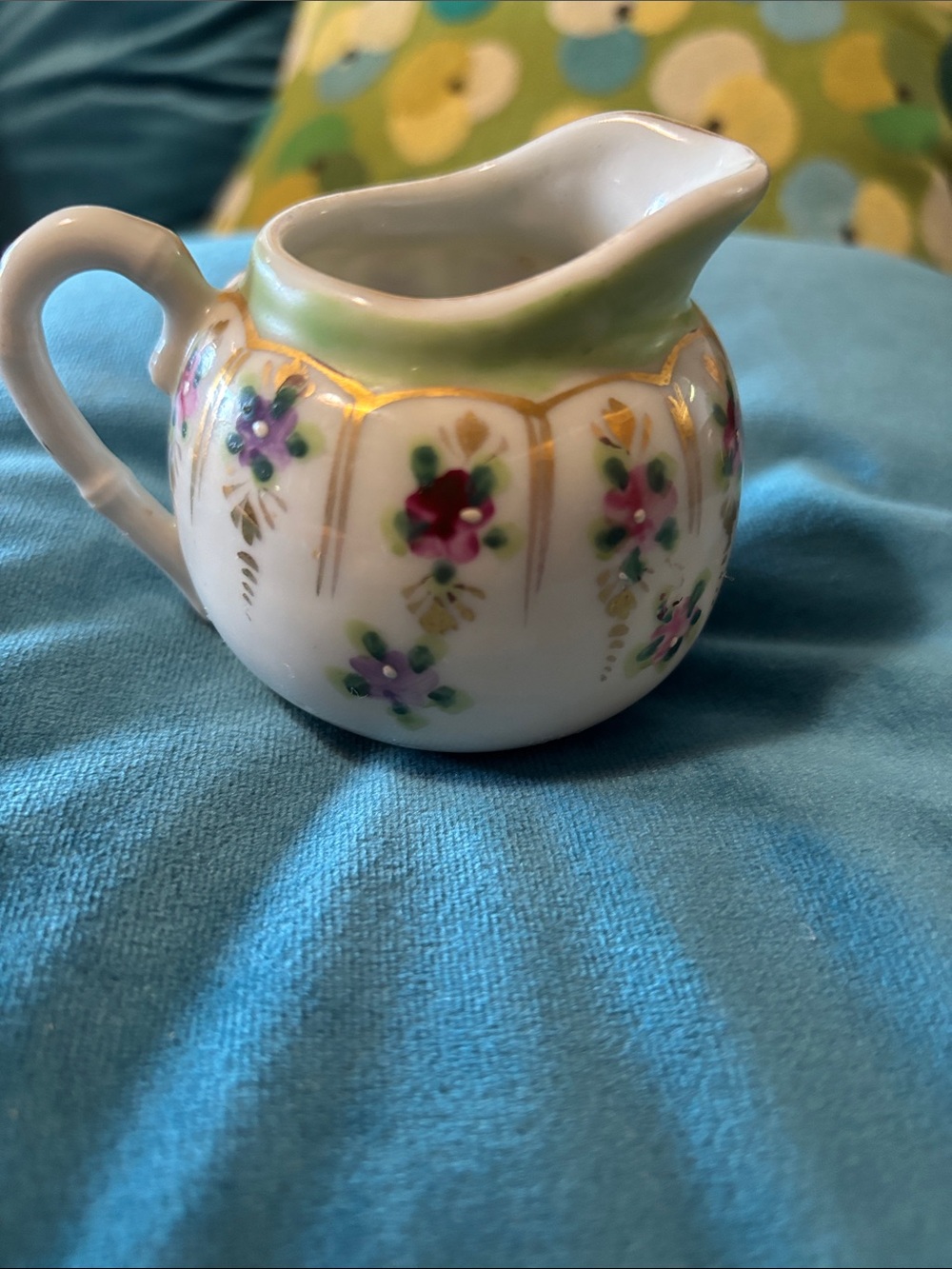 Vintage Dainty Floral Porcelain Creamer - with Hand-Painted Flowers & Gold Trim